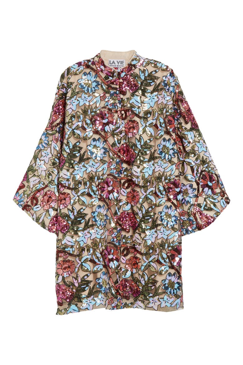 Jewel Floral Sequin Caftan, Alternate, color, MULTI IVORY/ FLORAL PRINT