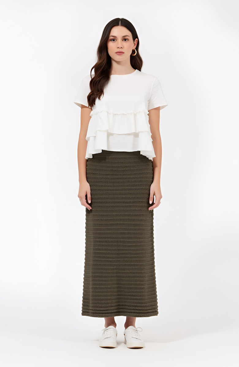 Modenaire Textured Knit Midi Skirt with Ribbed Stripe Pattern and Back Slit, Alternate, color, 