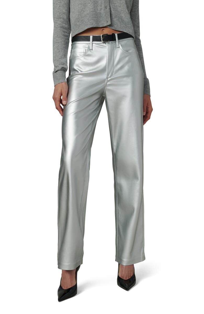 Joe's The Margot High Waist Relaxed Straight Leg Faux Leather Jeans, Main, color, Plated Silver