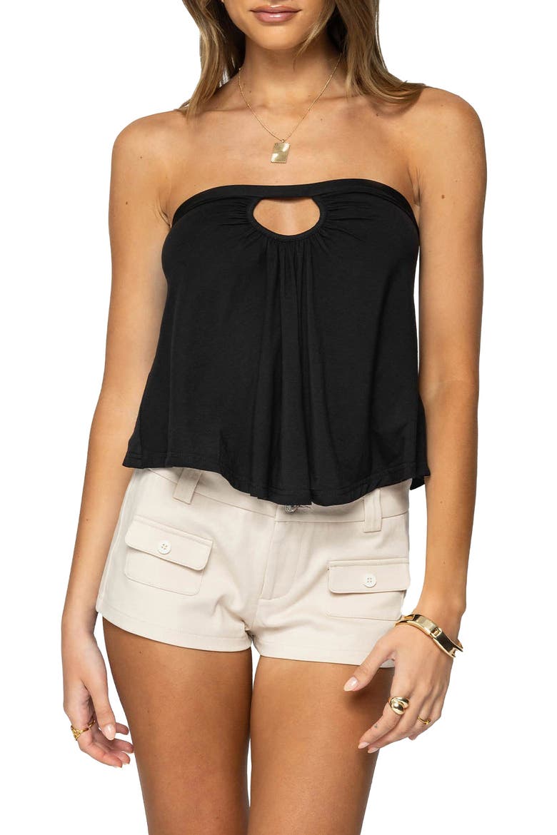 Vera Keyhole Open Back Strapless Top, Main, color, BLACK