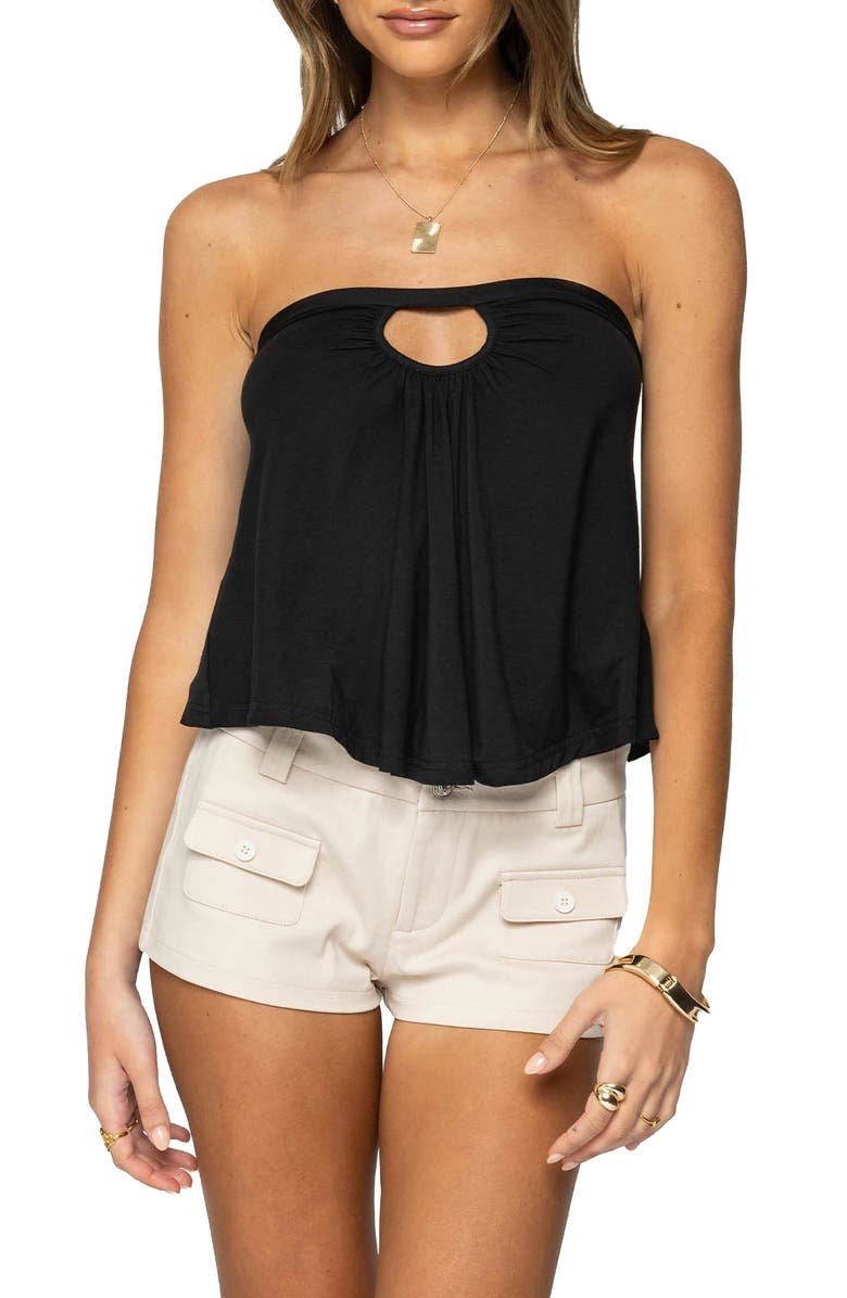 EDIKTED Vera Keyhole Open Back Strapless Top, Main, color, Black