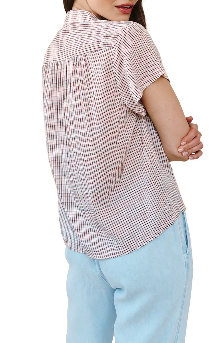 Bella Dahl Check Shirred Short Sleeve Button-Up Shirt, Alternate, color, Sunwashed Check
