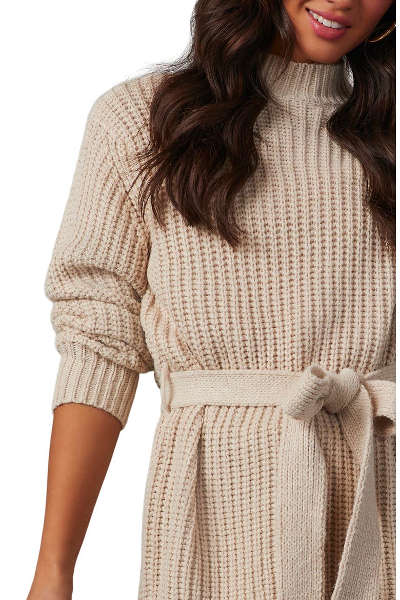 Wixson Rib Belted Mock Neck Sweater, Alternate, color, ECRU