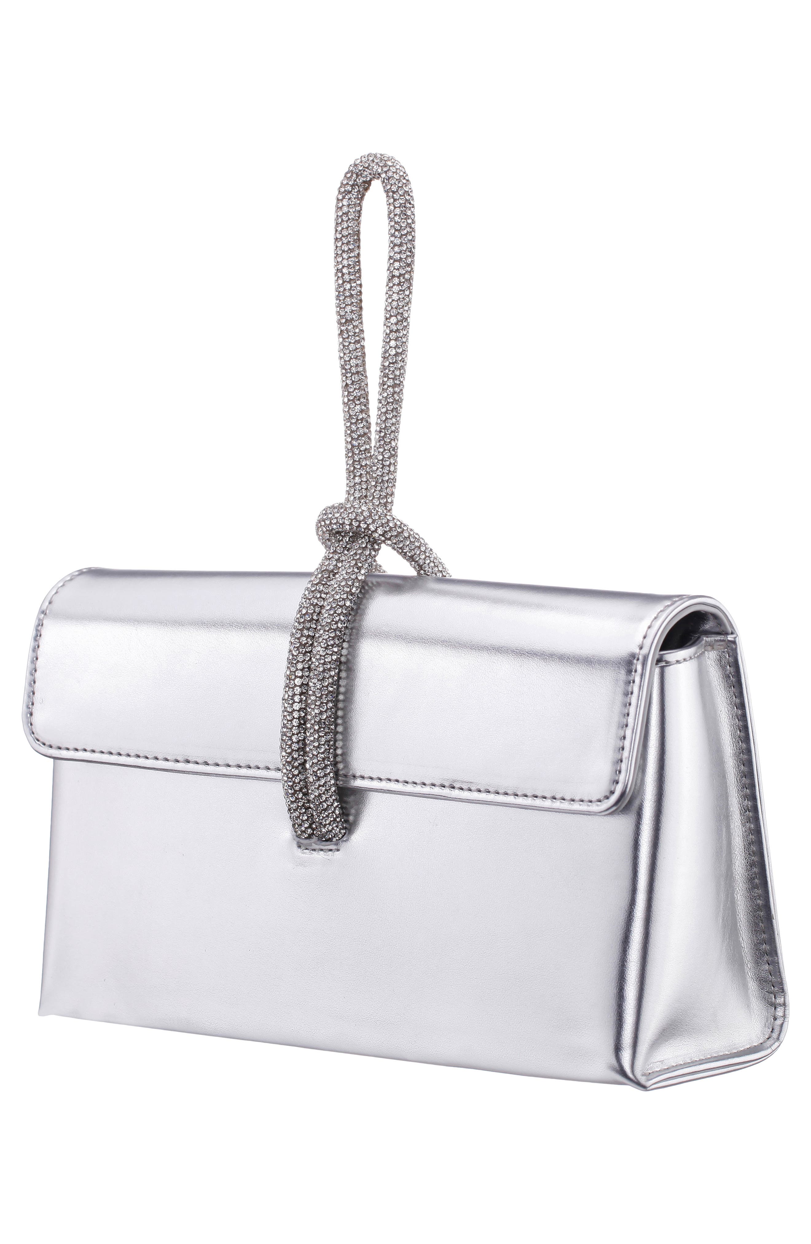 Nina Kaylee Metallic Faux Leather Clutch, Alternate, color, Silver