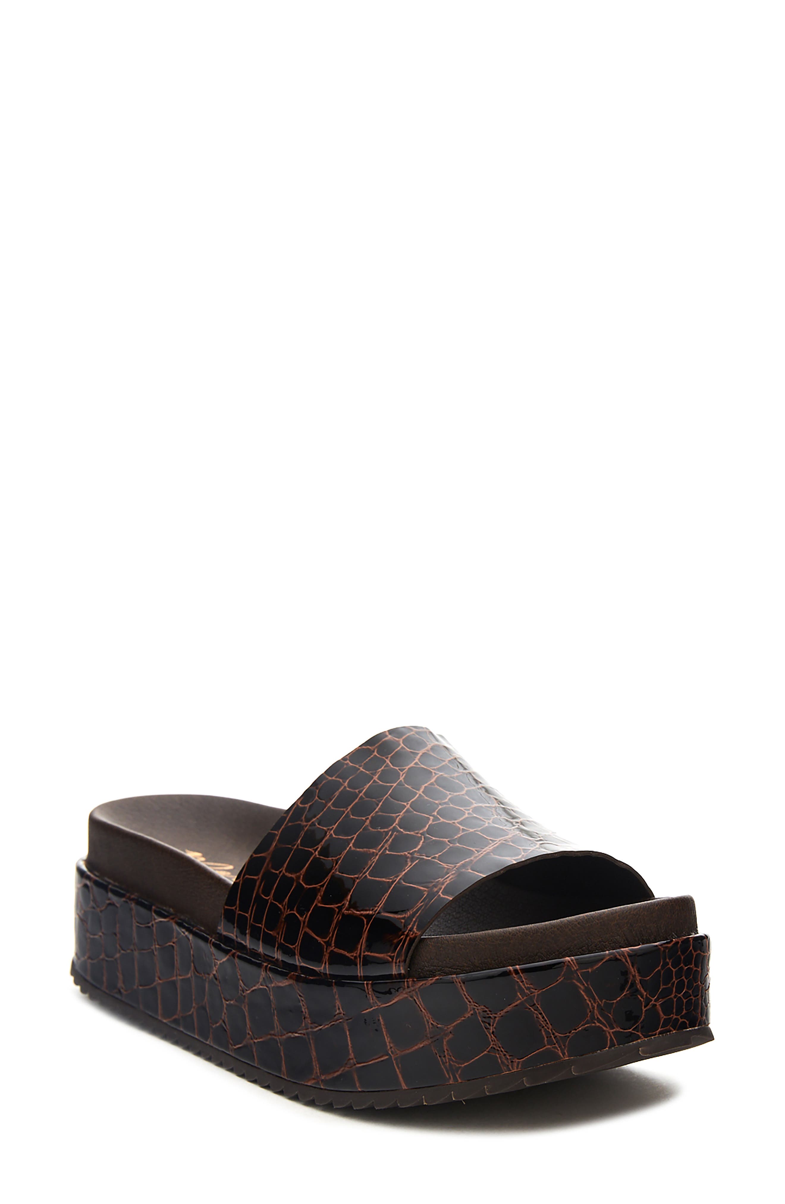 Hideaway Genuine Calf Hair Platform Slide Sandal, Main, color, BROWN CROC CALF HAIR