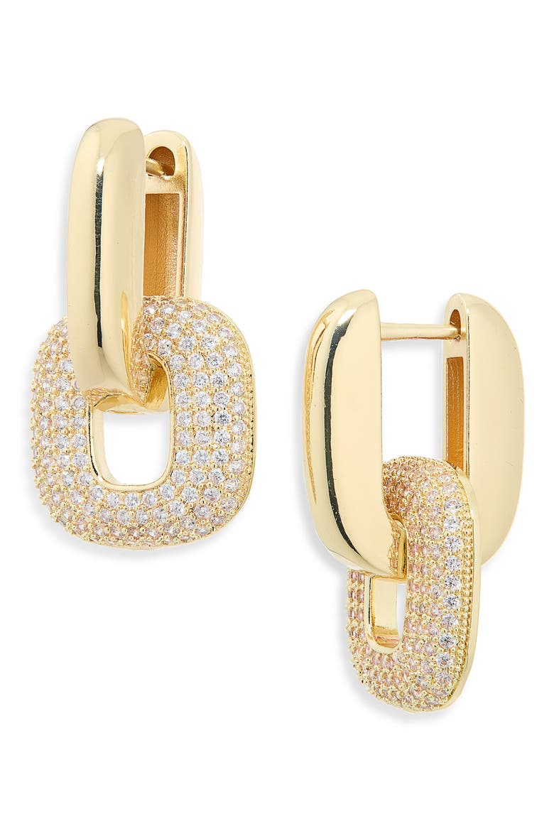 Pave Link Drop Earrings, Main, color, GOLD
