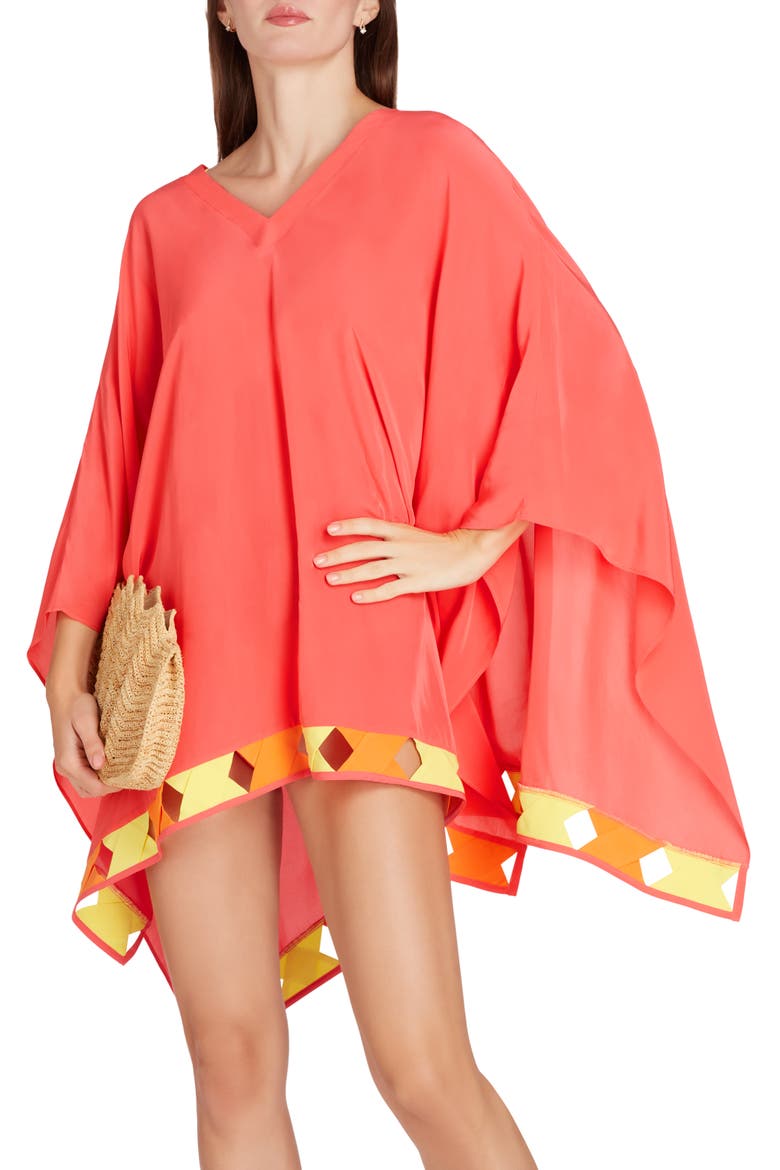 Bandage Hem Chiffon Cover-up Poncho, Alternate, color, Coral