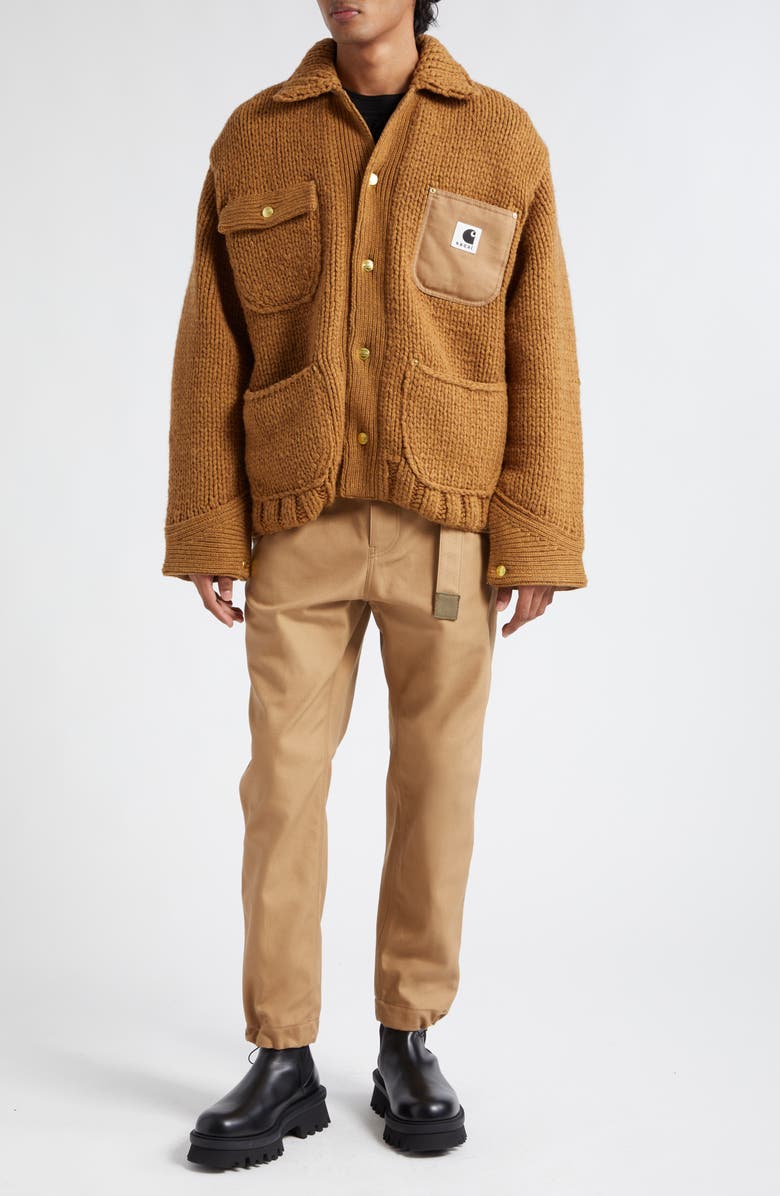 Sacai Carhartt WIP Logo Patch Wool Blend Knit Jacket, Alternate, color,