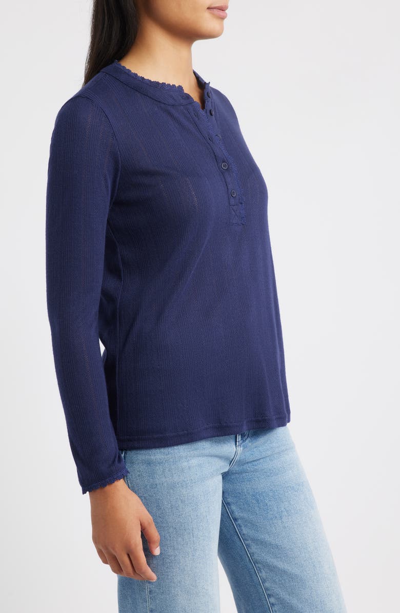 GIBSONLOOK Ava Lace Henley Top, Alternate, color, Evening Blue