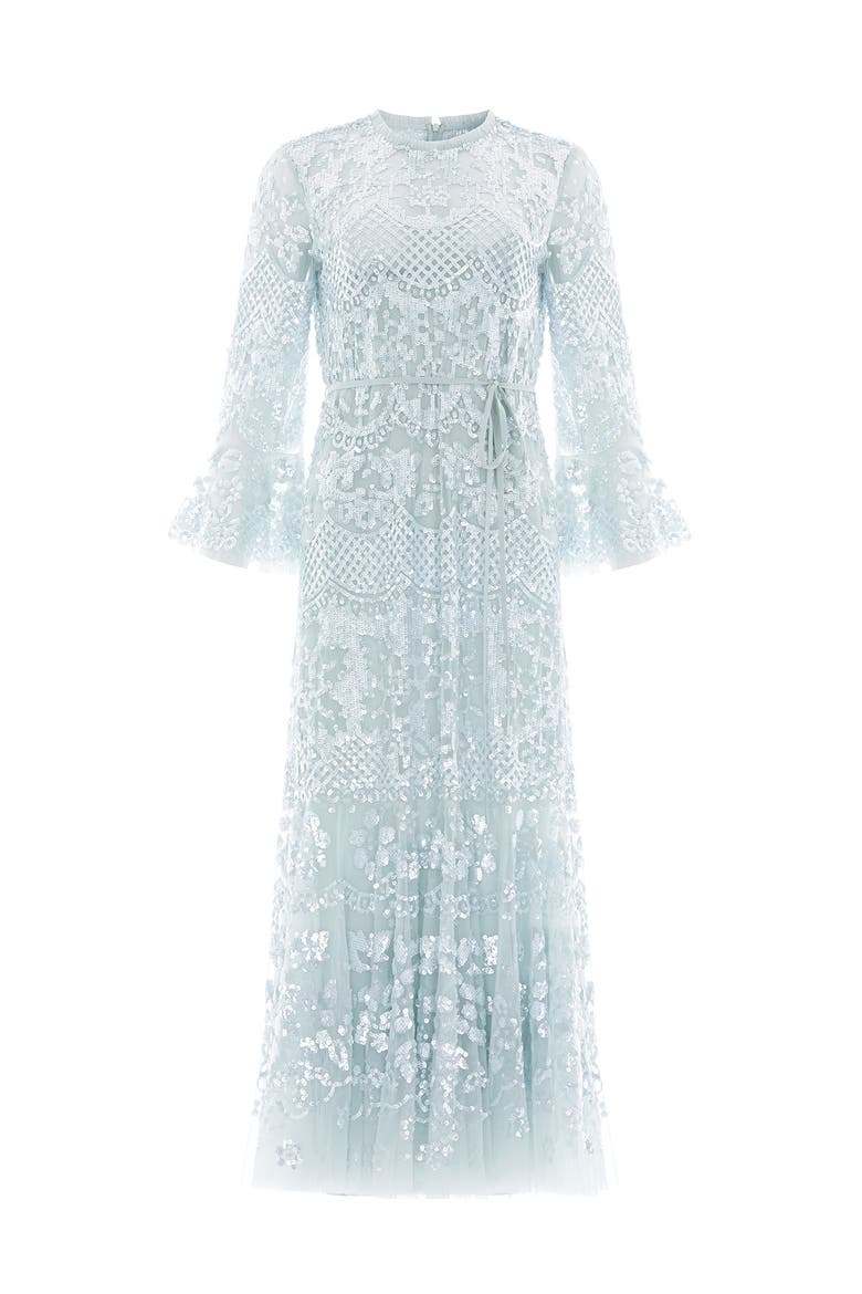 Snowdrop 3/4 Sleeve Crew Neck Ankle Gown, Alternate, color, French Blue