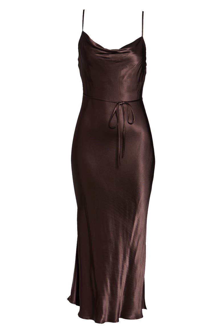 Cowl Neck Midi Slipdress, Alternate, color, CHOCOLATE