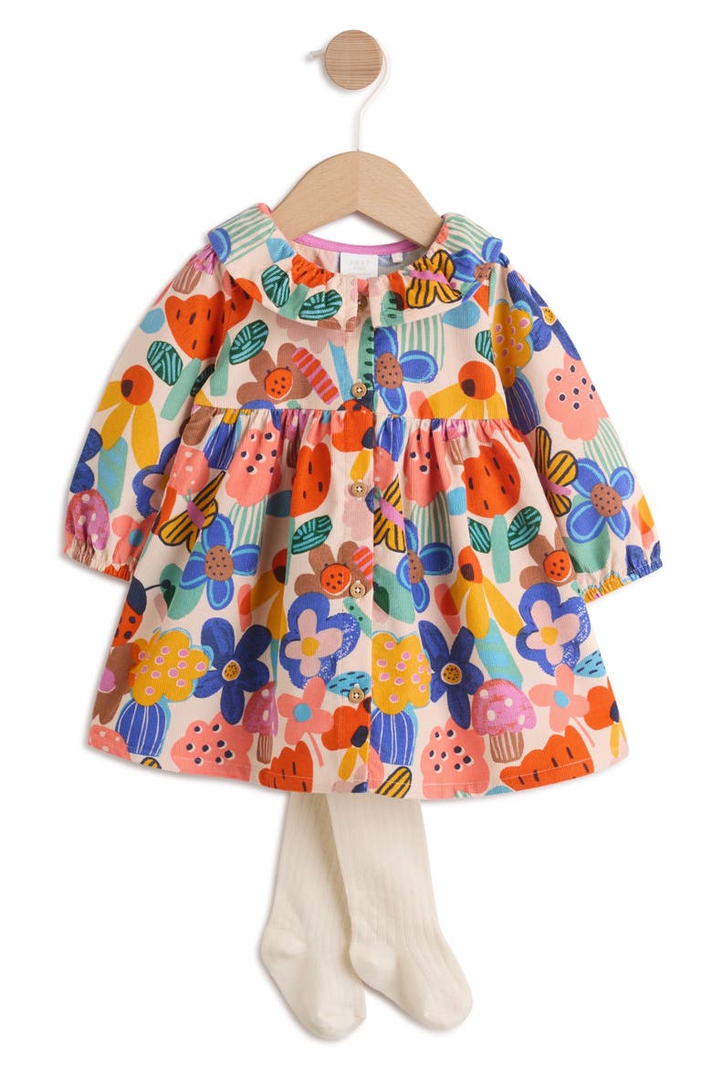Kids' Floral Baby Cord Dress & Tights Set, Main, color, RED