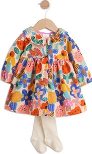 NEXT Kids' Floral Baby Cord Dress & Tights Set