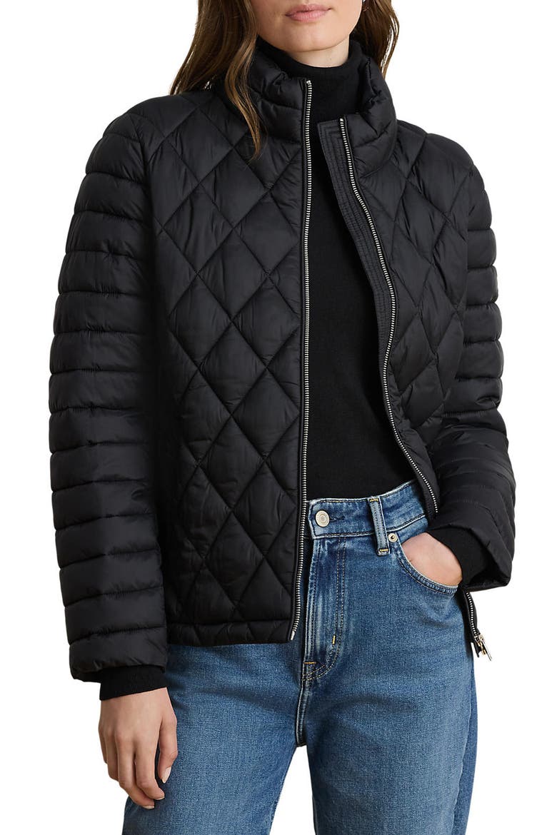 Mixed Quilted Puffer Jacket, Main, color, BLACK