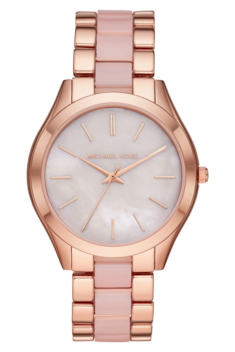 MICHAEL Michael Kors Slim Runway Watch, 42mm, Main, color, ROSE GOLD/ MOP/ PINK