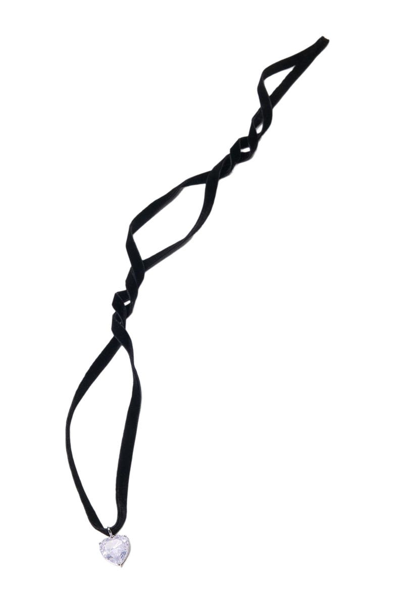maje Heart necklace with velvet cord, Alternate, color, Black