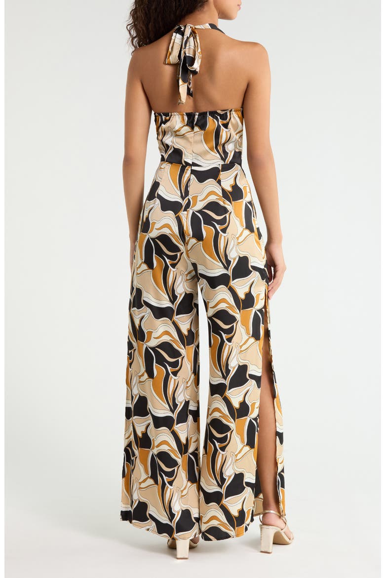 Madrone Abstract Print Satin Jumpsuit, Alternate, color, BLACK TAN
