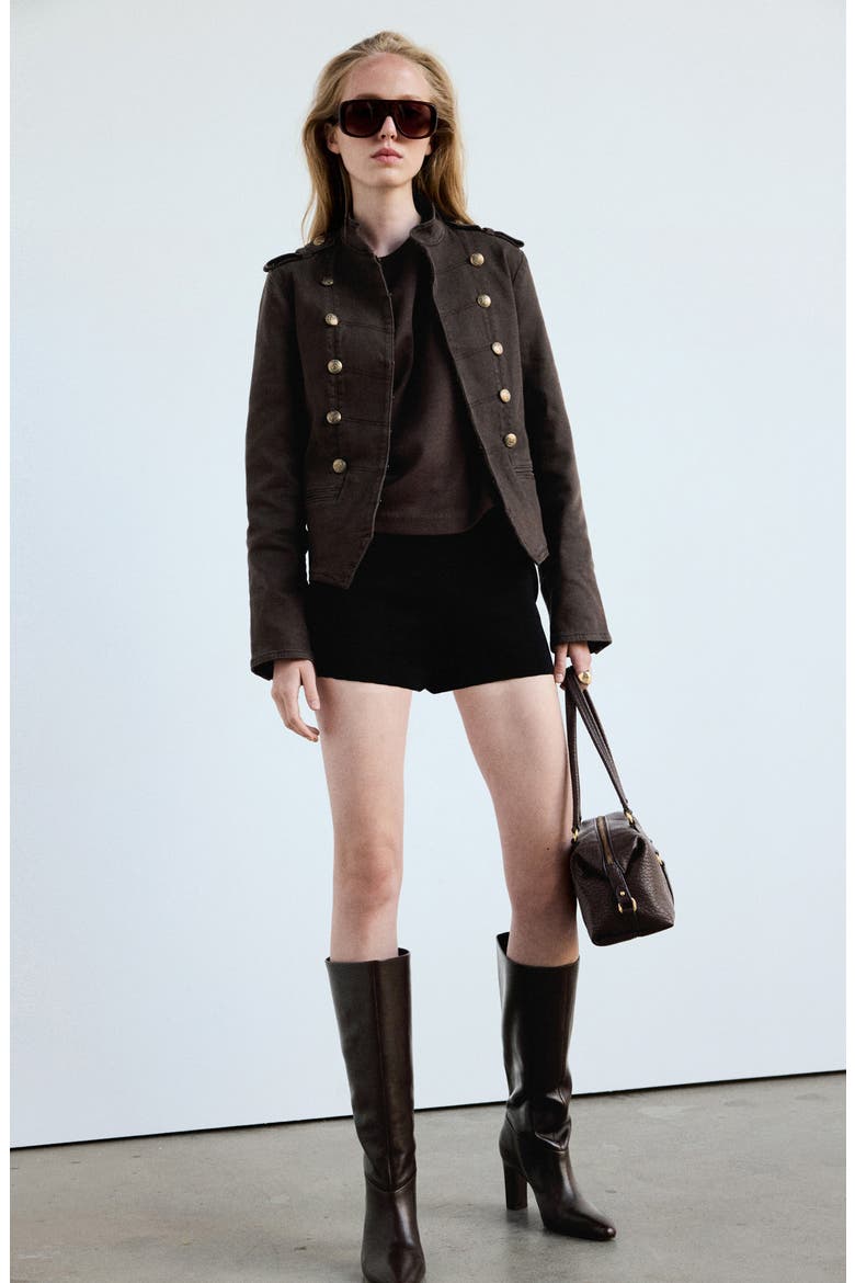 Stretch Denim Military Jacket, Alternate, color, CHOCOLATE