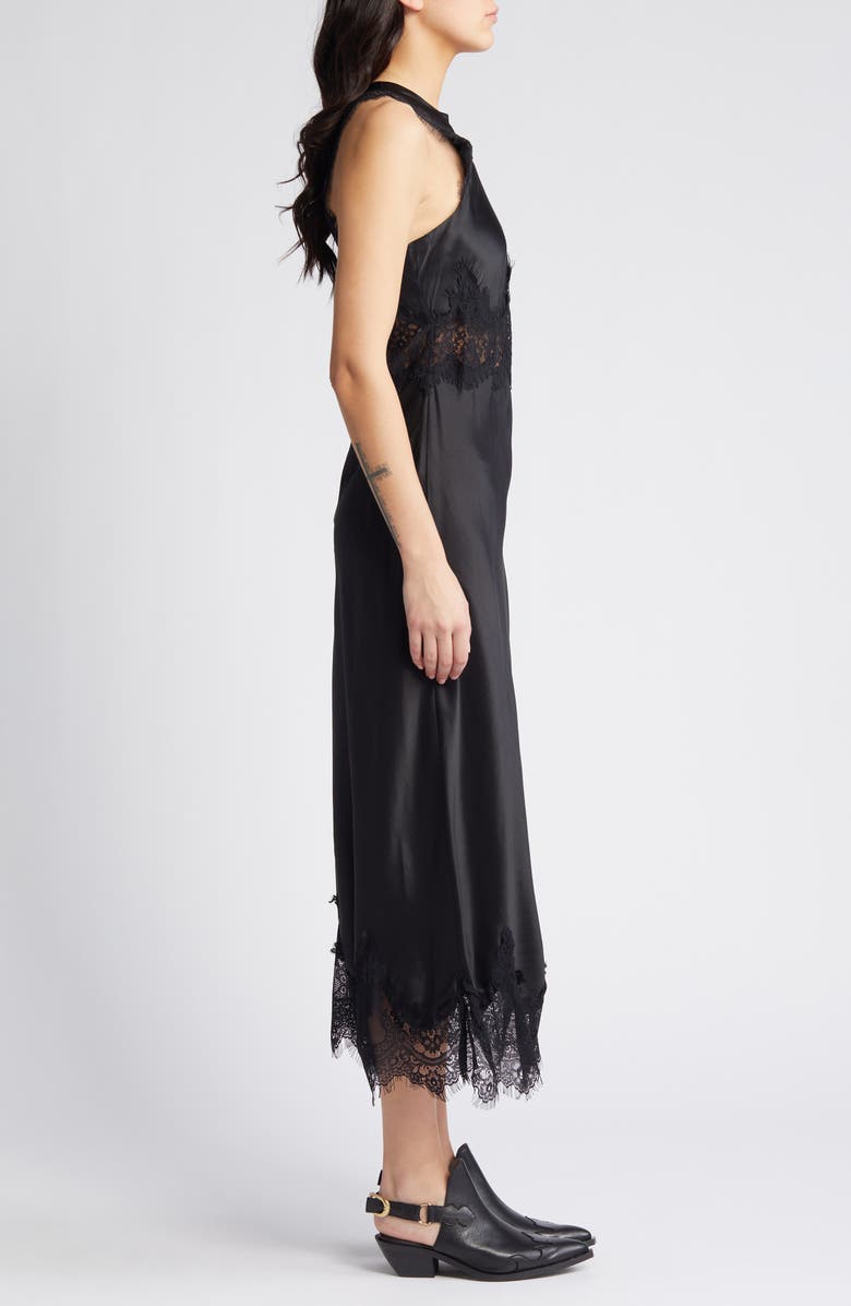 AllSaints Alula Lace Trim Satin Maxi Dress, Alternate, color,