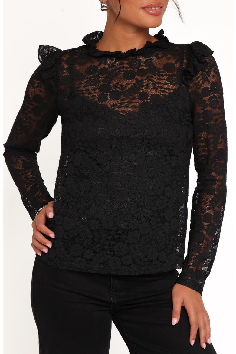 Lettie Lace Long Sleeve Top, Alternate, color, BLACK