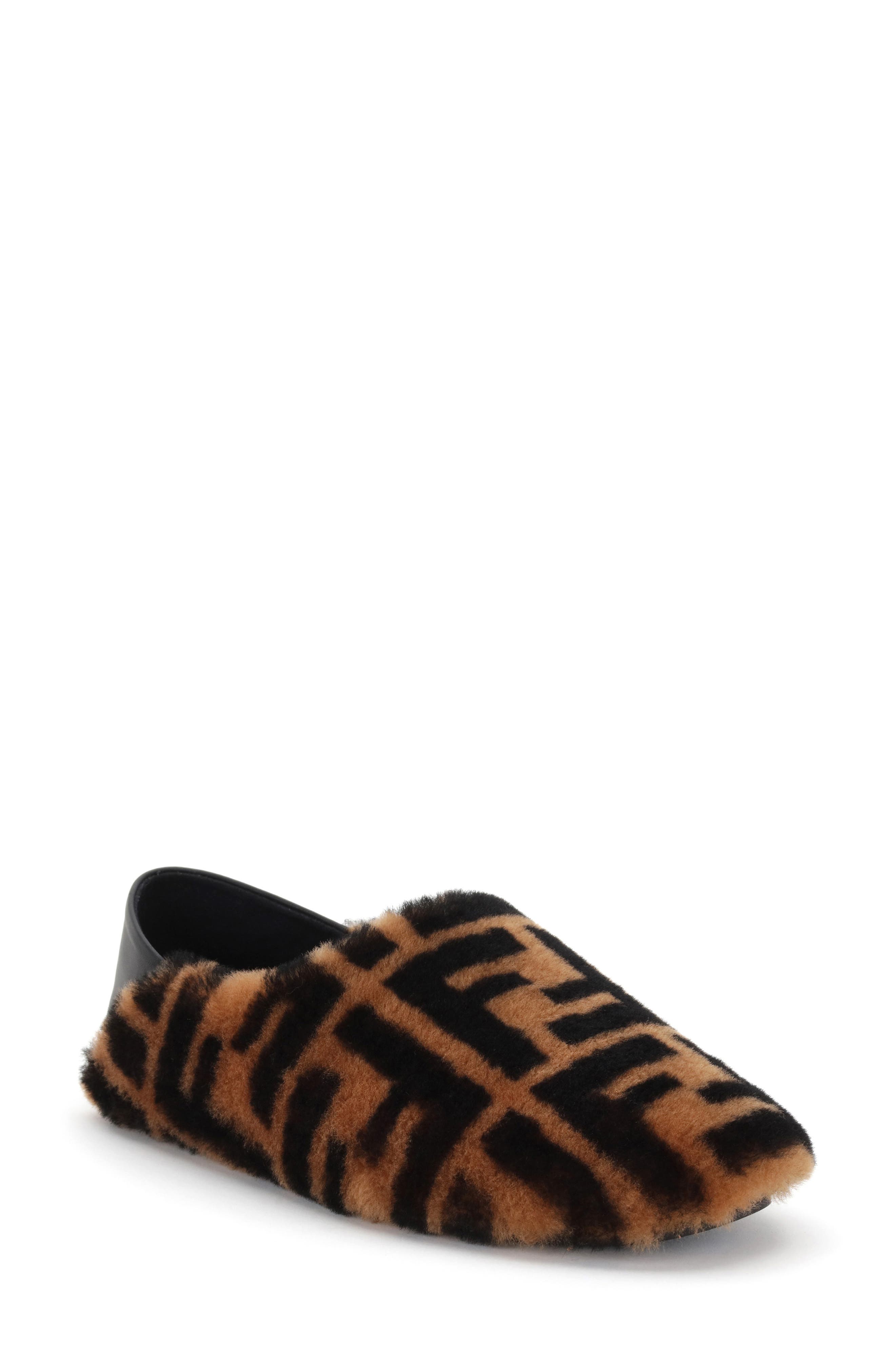 Fendi Logo Genuine Shearling Slipper