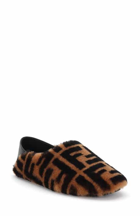 Fendi Logo Genuine Shearling Slipper