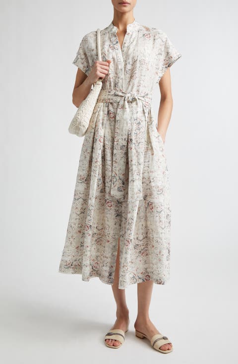 Val Floral Linen Midi Shirtdress