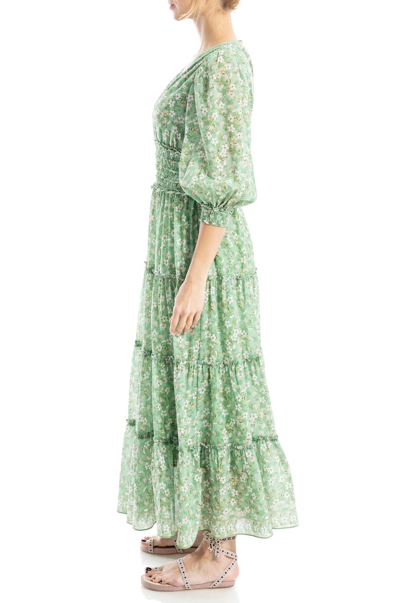 MAX STUDIO Floral Balloon Sleeve Tiered Maxi Dress, Alternate, color, Green Tossed Meadow