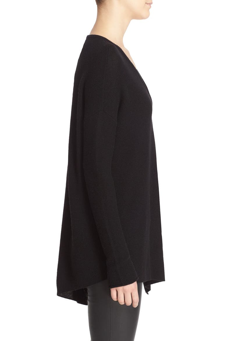 'Edie' Asymmetrical Hem V-Neck Wool Blend Sweater, Alternate, color, BLACK