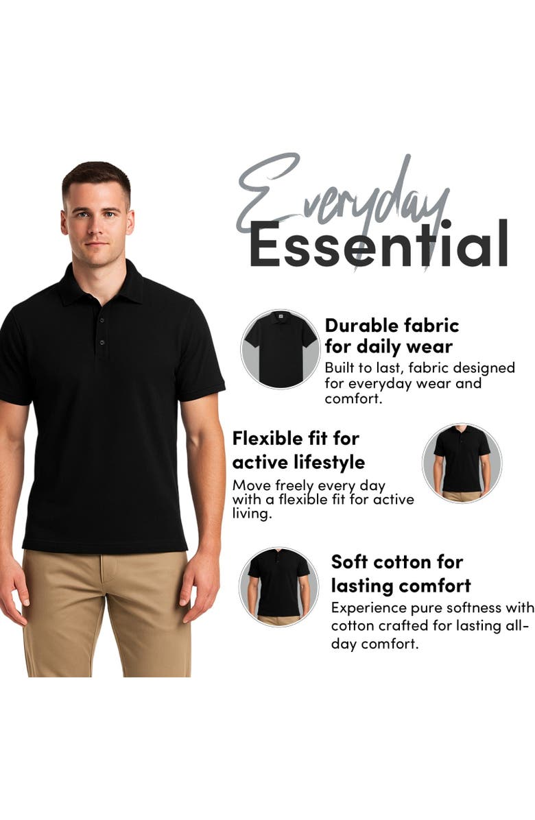 BenBen Mens Short Sleeve Pique Polo Shirts 5 Pack, Alternate, color, Black/White/Grey/Navy/Red