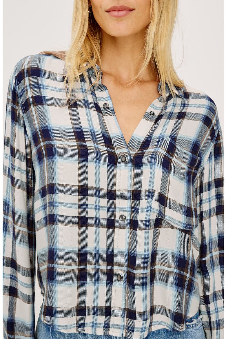 Malin Cropped Plaid Button-Up Shirt, Alternate, color, ECRU MIDNIGHT