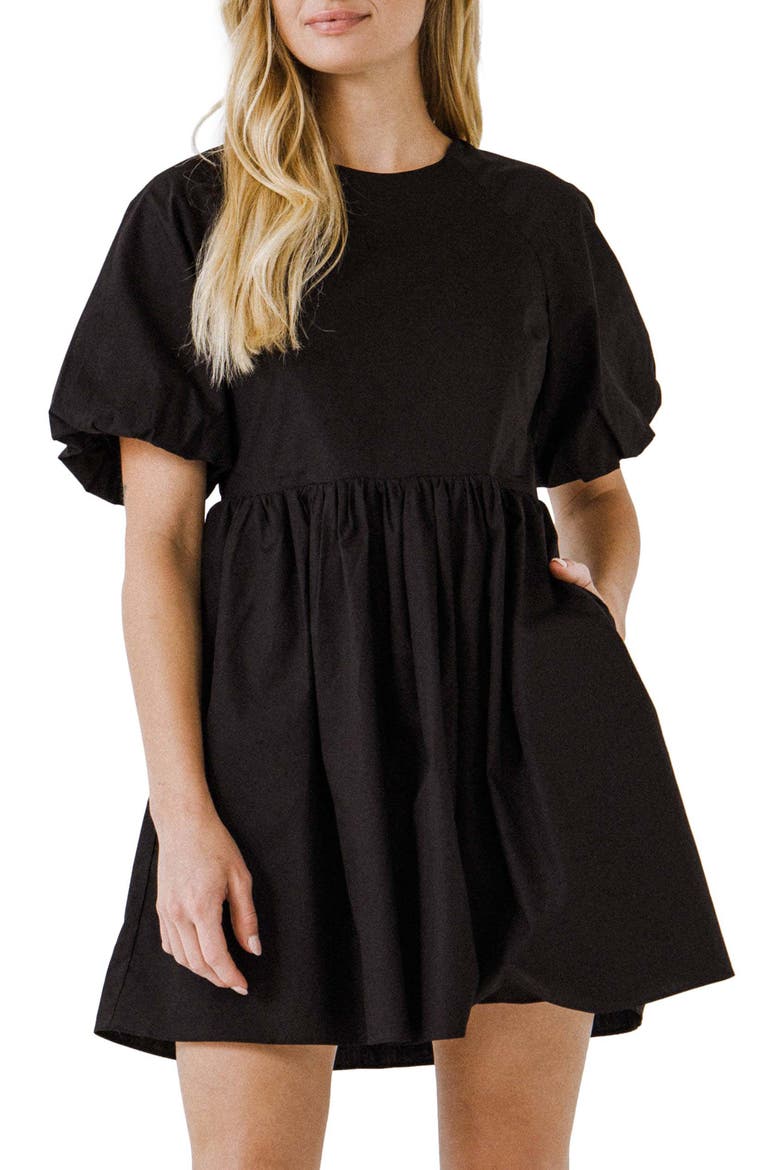 Balloon Sleeve Minidress, Main, color, BLACK