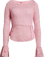 Free People Bell Sleeve Sheer Cotton Blend Lace Top