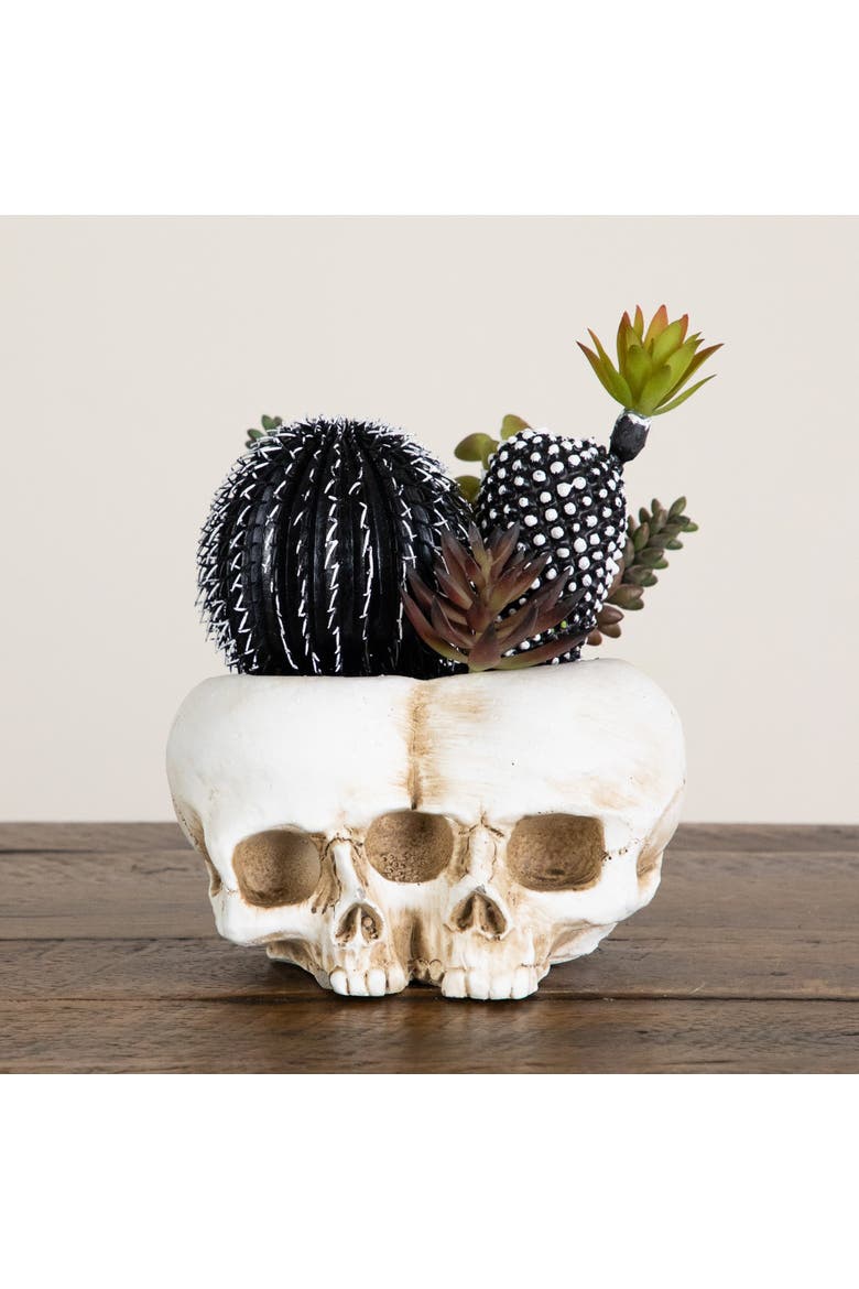 8-in Artificial Halloween Succulent Garden in Double Skull Planter, Alternate, color, White/Purple