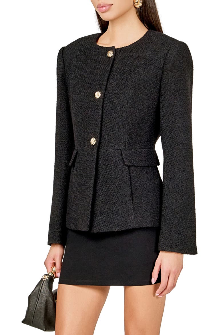 Collarless Blazer, Alternate, color, BLACK