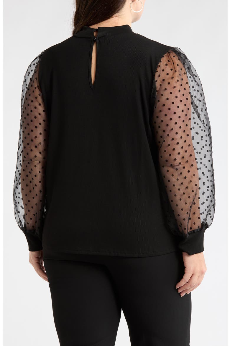 Swiss Dot Chiffon & Rib Top, Alternate, color, BLACK
