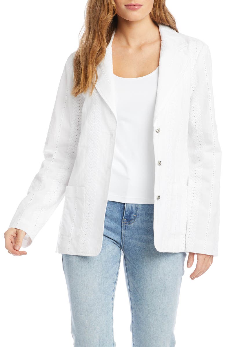 Karen Kane Eyelet Cotton Blazer, Alternate, color, Off-White