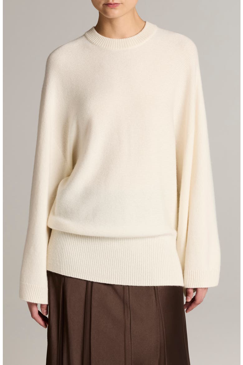 Wide Sleeve Wool & Cashmere Crewneck Sweater, Main, color, OFF WHITE