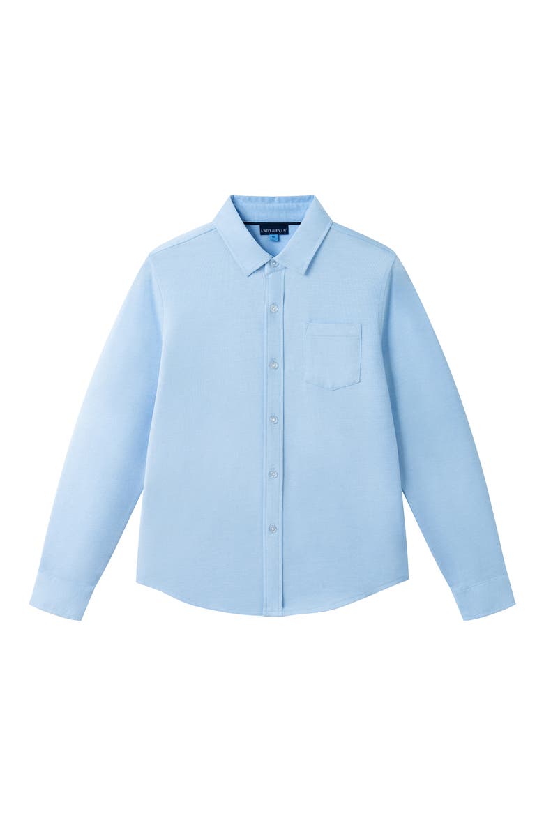 Kids' Stretch Cotton Blend Button-Up Shirt, Main, color, LIGHT BLUE PIQUE