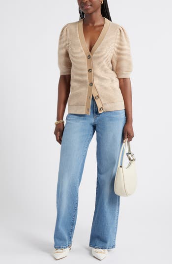 Links Puff Sleeve Wool Blend Cardigan