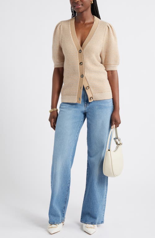 Caslonr Caslon(r) Links Puff Sleeve Wool Blend Cardigan In White