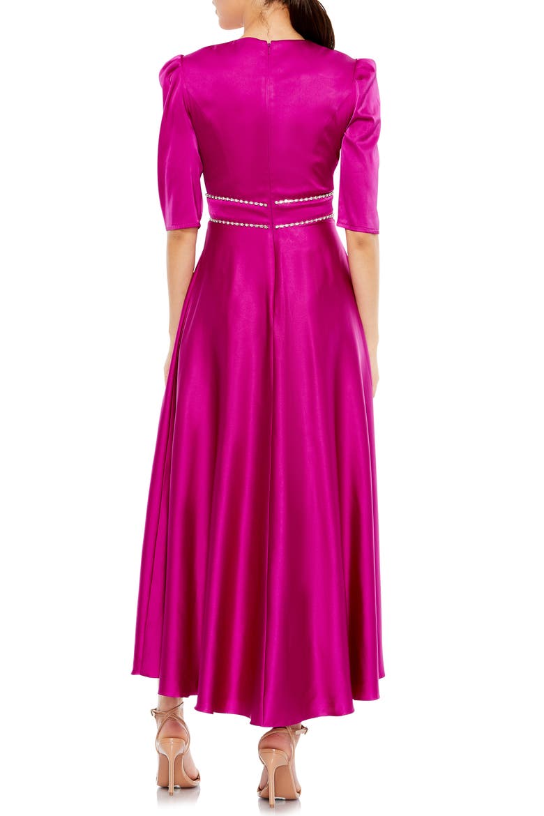 Beaded Empire Waist Satin Cocktail Dress, Alternate, color, FUCHSIA