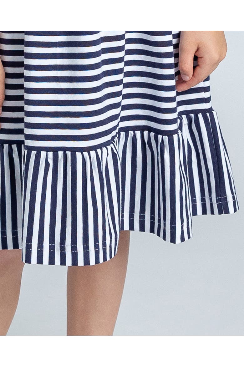 Navy Stripe Knit Dress With Shirred Skirt, Alternate, color, Navy / White