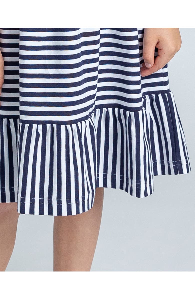 Florence Eiseman Navy Stripe Knit Dress With Shirred Skirt, Alternate, color, Navy / White
