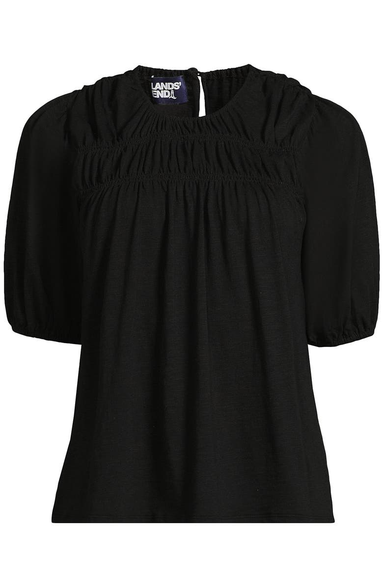 Lands' End Smocked Crew Puff Sleeve Top, Alternate, color,