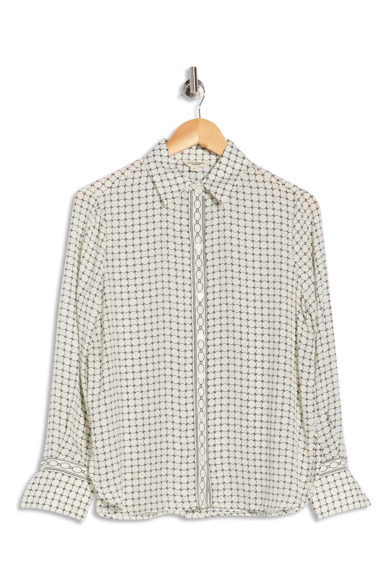 Print Button Front Blouse, Alternate, color, IVORY/BLACK MEDALLION DOT