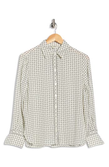 Max Studio Print Button Front Blouse In White