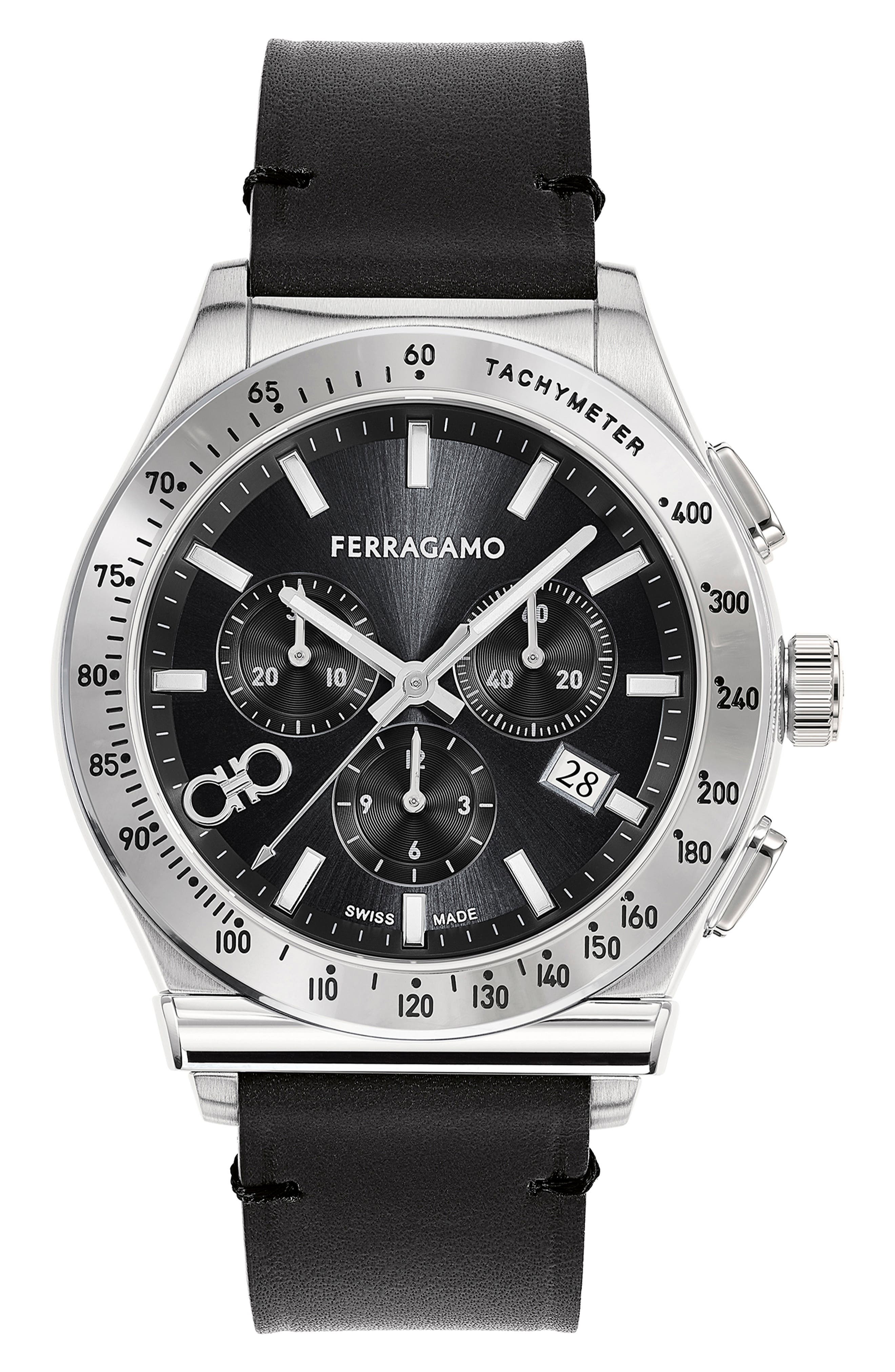 FERRAGAMO 1927 Chronograph Leather Strap Watch, 42mm