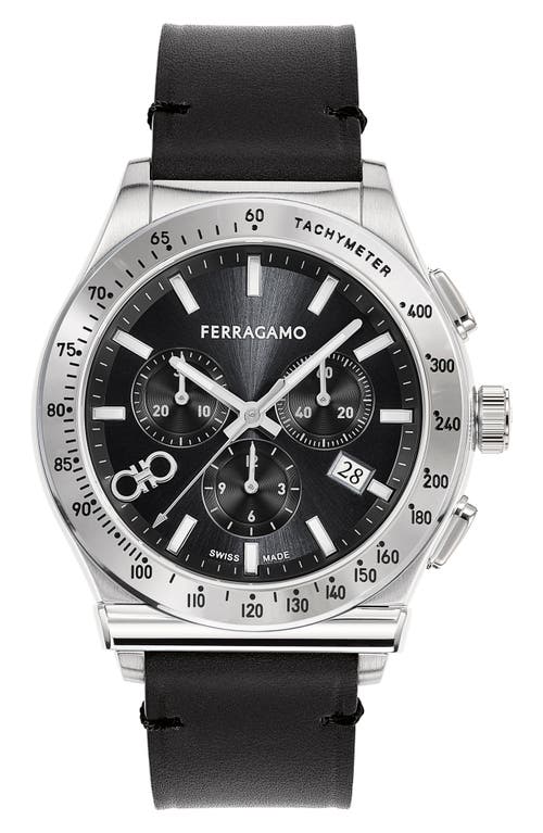 FERRAGAMO 1927 Chronograph Leather Strap Watch, 42mm in Stainless Steel at Nordstrom