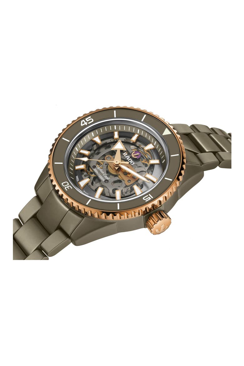 Captain Cook High Tech Ceramic Bracelet Watch, 43mm, Alternate, color, GREEN
